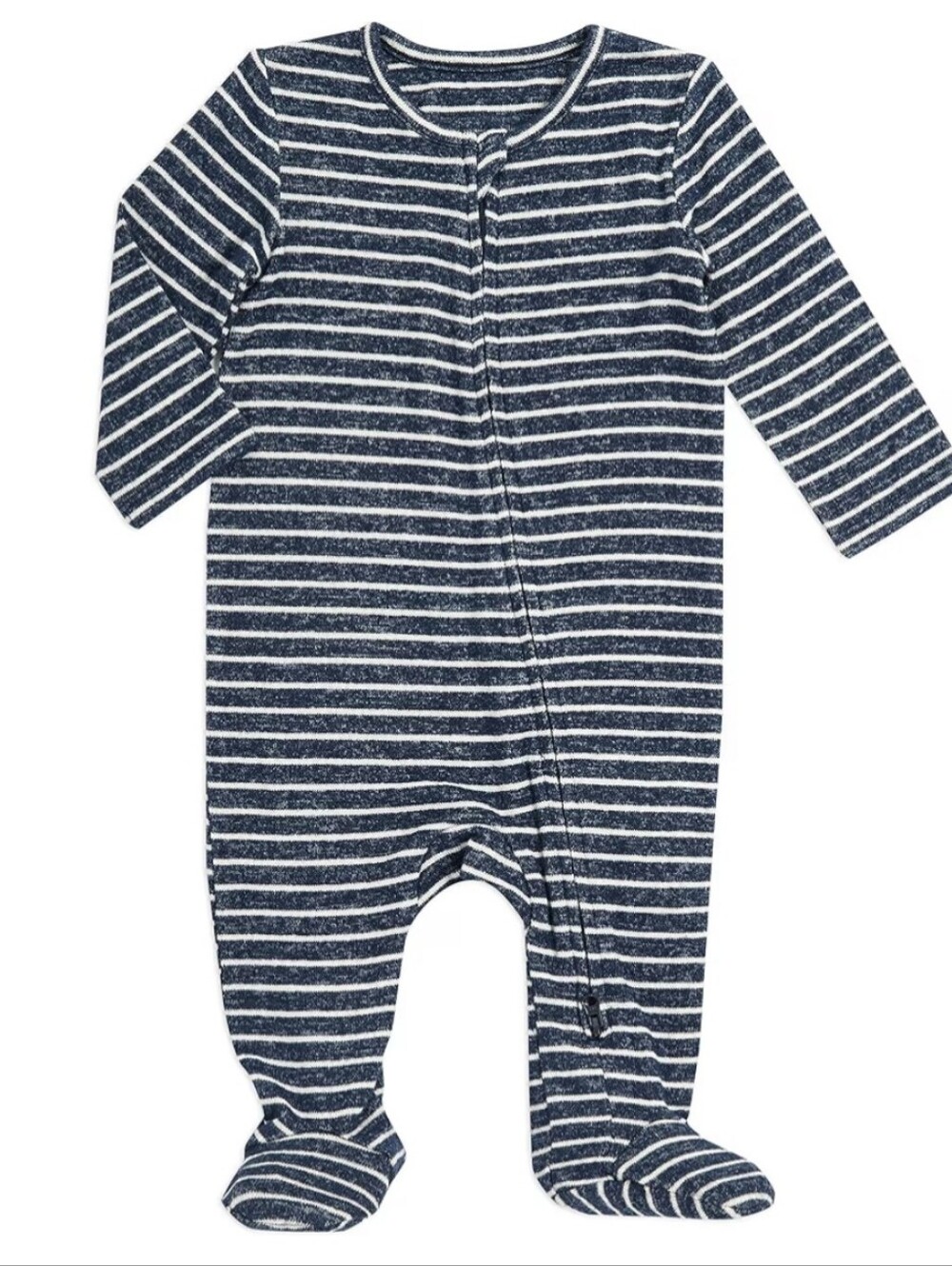 aden + anais Knit Navy Stripe Long Sleeve Zipper Footed One-Piece 6-9m